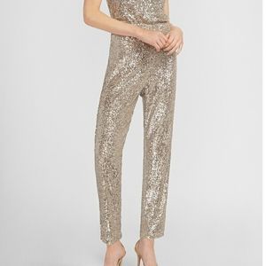 Express Sequin Scoopneck Jumpsuit Silver XL NWT